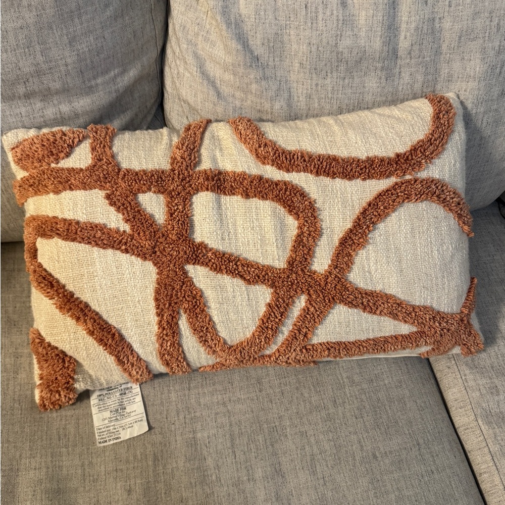 World Market Boho Accent Throw Pillow cream mauve tufted shag fuzz texture